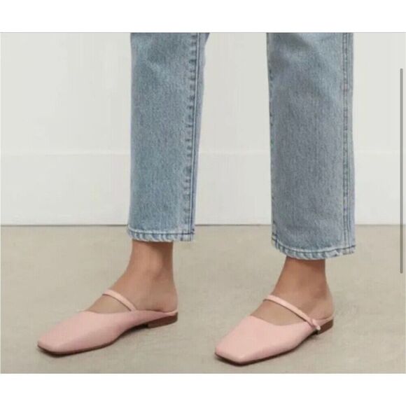Mansur Gavriel Square Toe Mary Jane Flats Pink Nwt Size 38/8 US - Picture 1 of 7